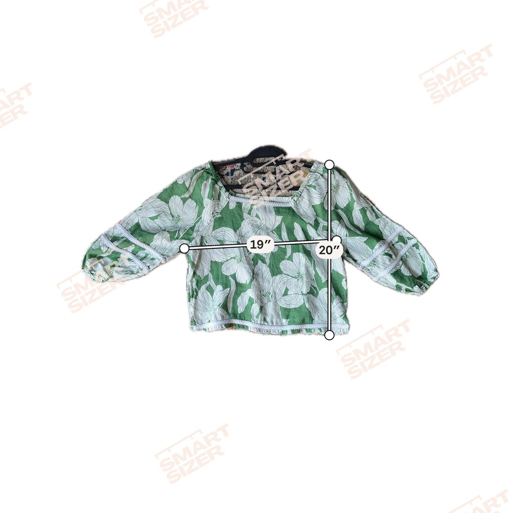 Tahari Womens Green Floral 100% Linen Cropped Blouse Trim Balloon Sleeve Small - Picture 3 of 9
